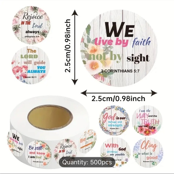 500 Inspirational Scripture Stickers Roll - Multicolor - Picture 2 of 4